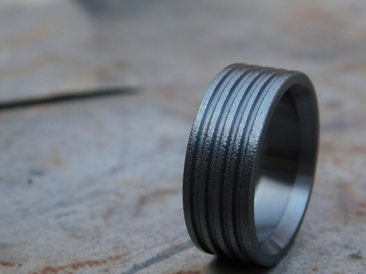 Trench Cut Black Zirconium Ring