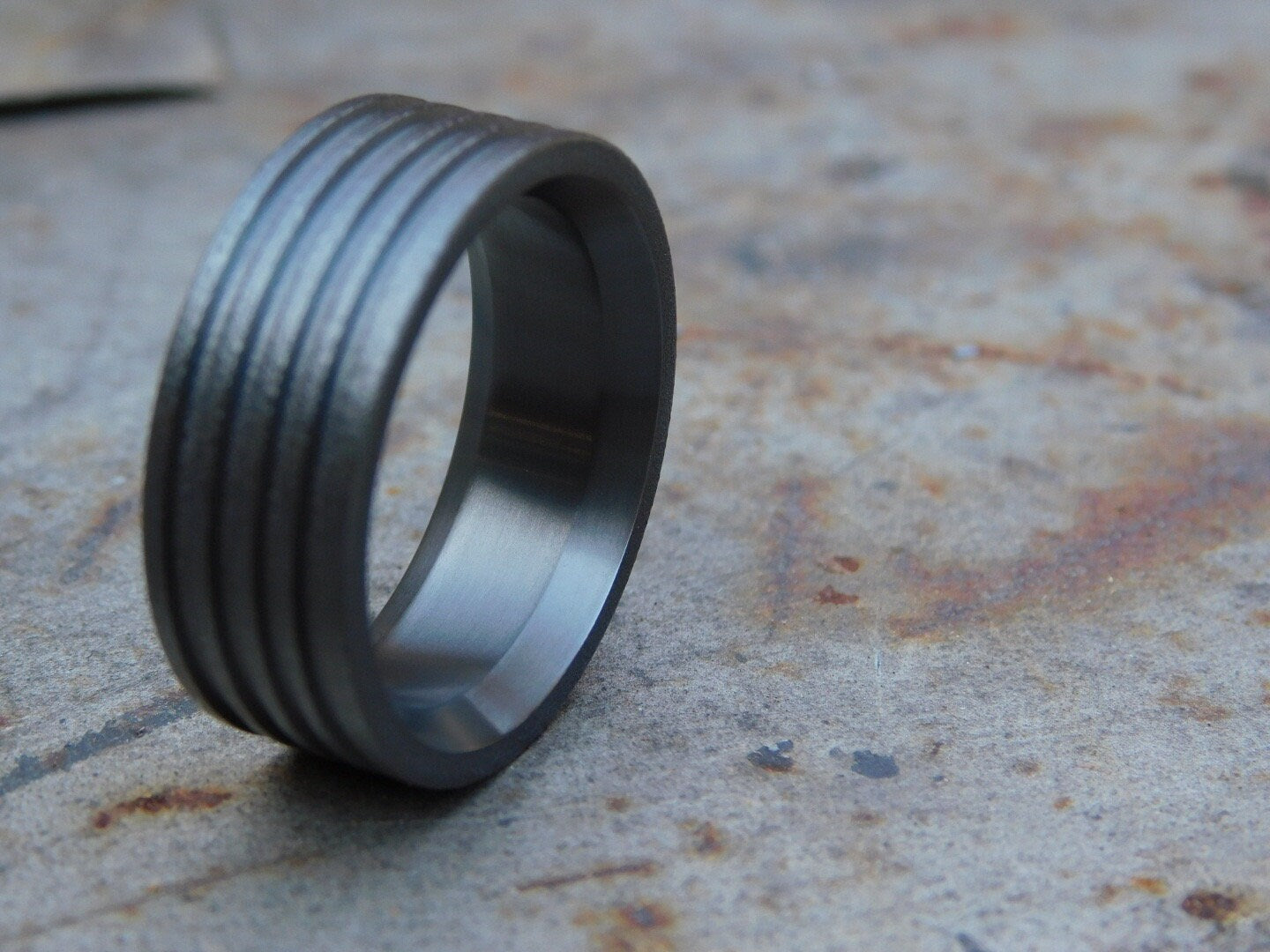 Trench Cut Black Zirconium Ring