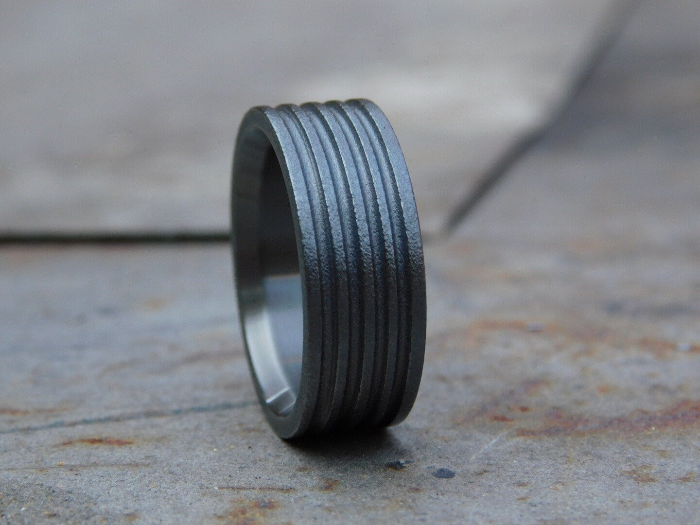 Trench Cut Black Zirconium Ring