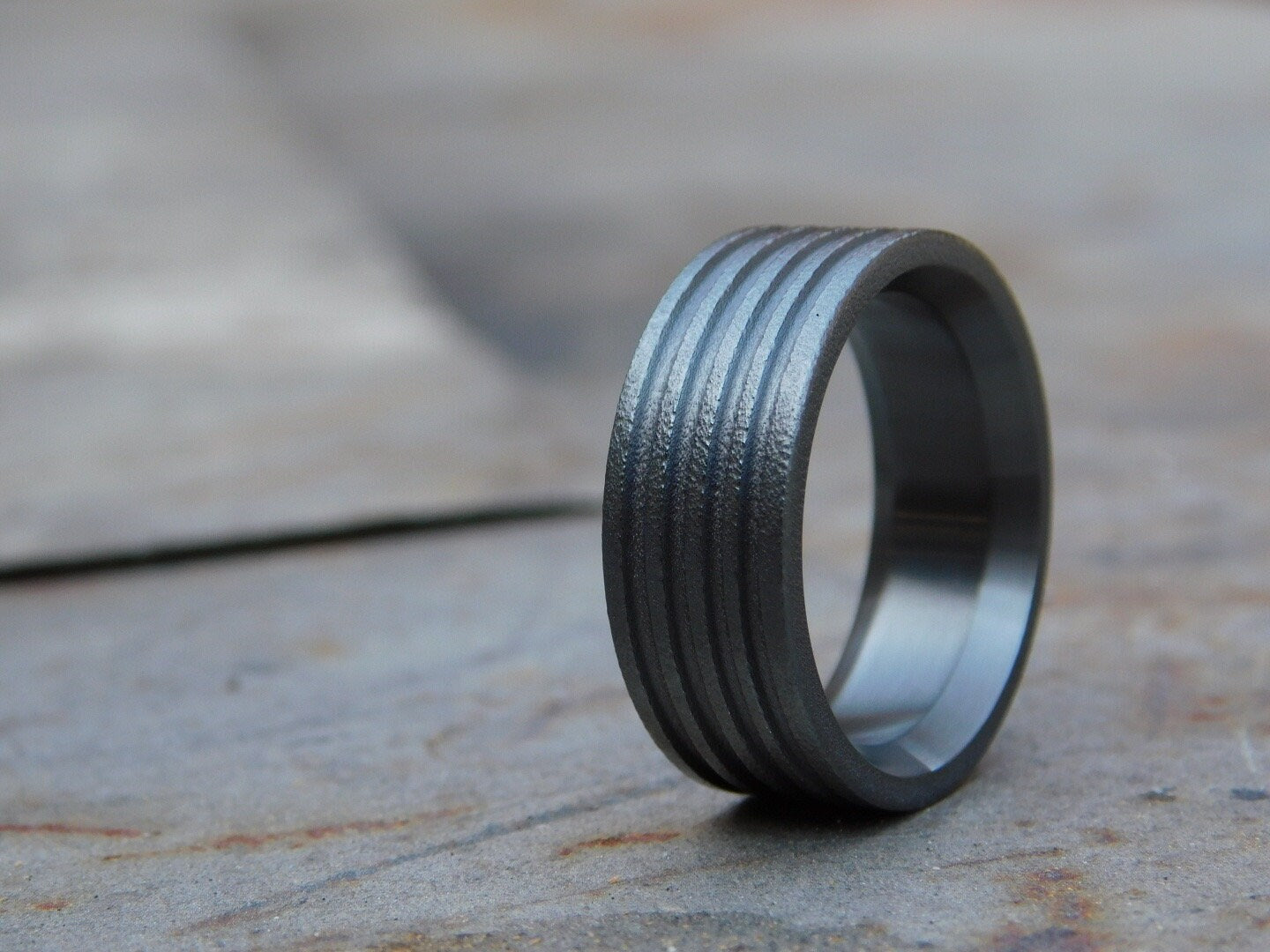 Trench Cut Black Zirconium Ring