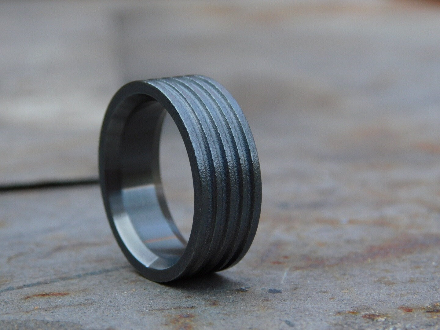 Trench Cut Black Zirconium Ring