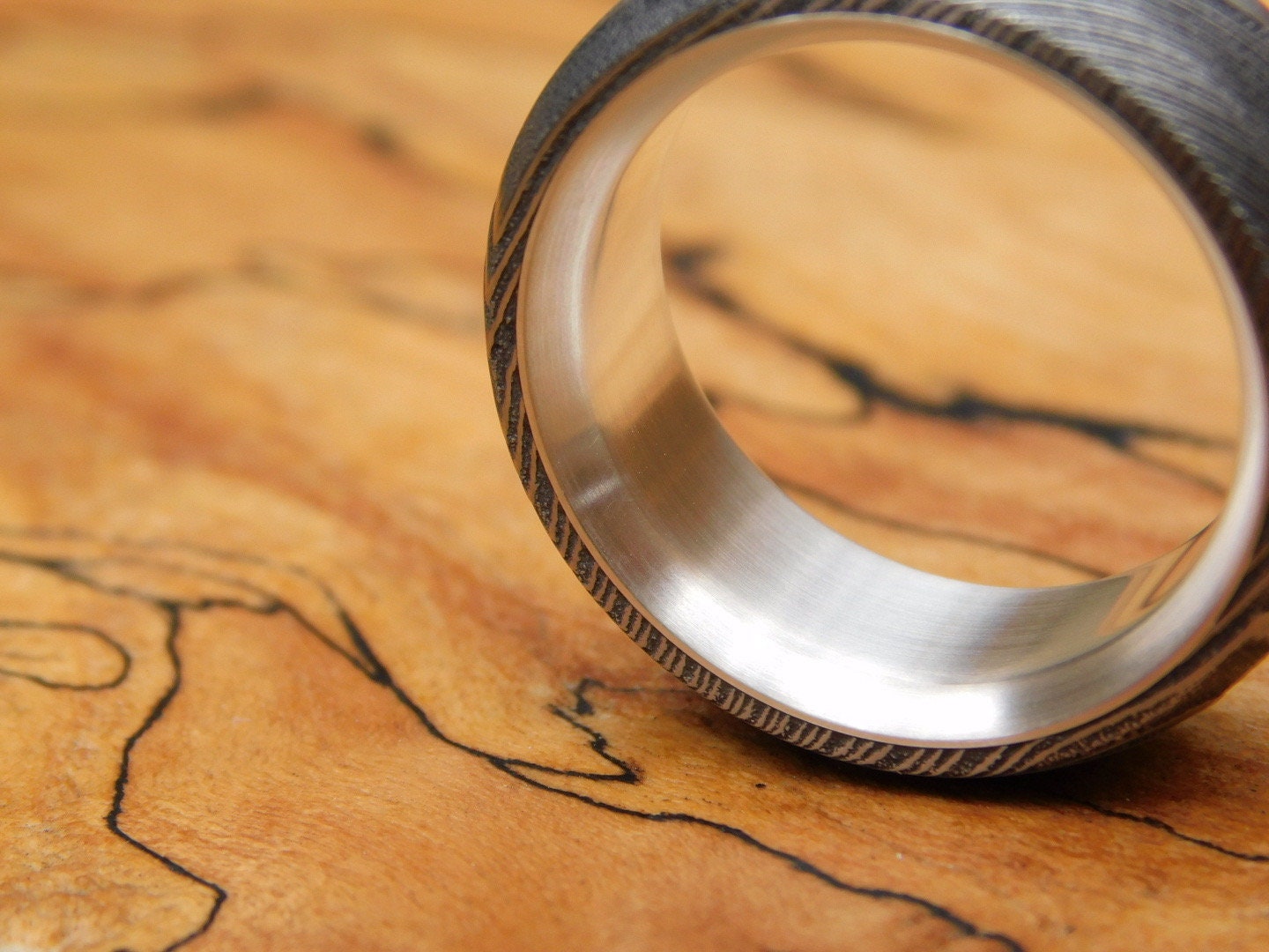 Stainless Damascus x Sterling Silver Ring