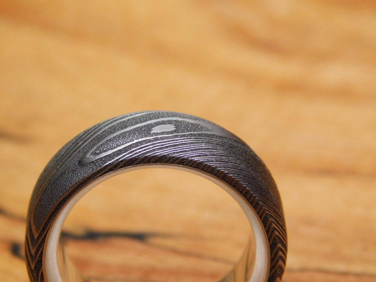 Stainless Damascus x Sterling Silver Ring