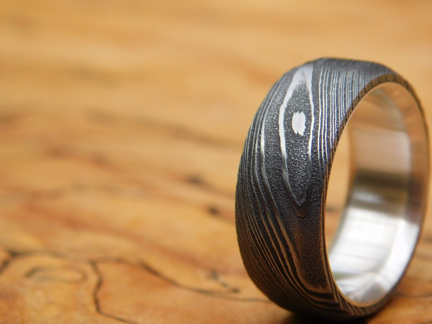 Stainless Damascus x Sterling Silver Ring