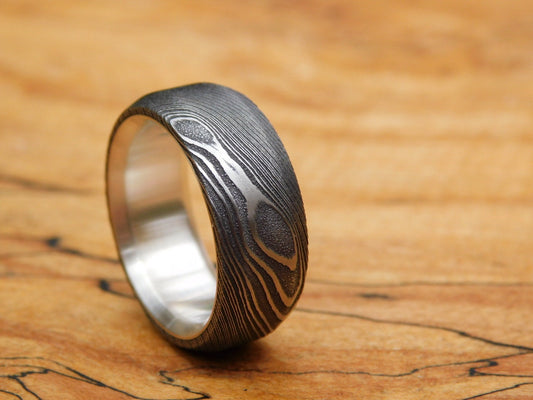 Stainless Damascus x Sterling Silver Ring