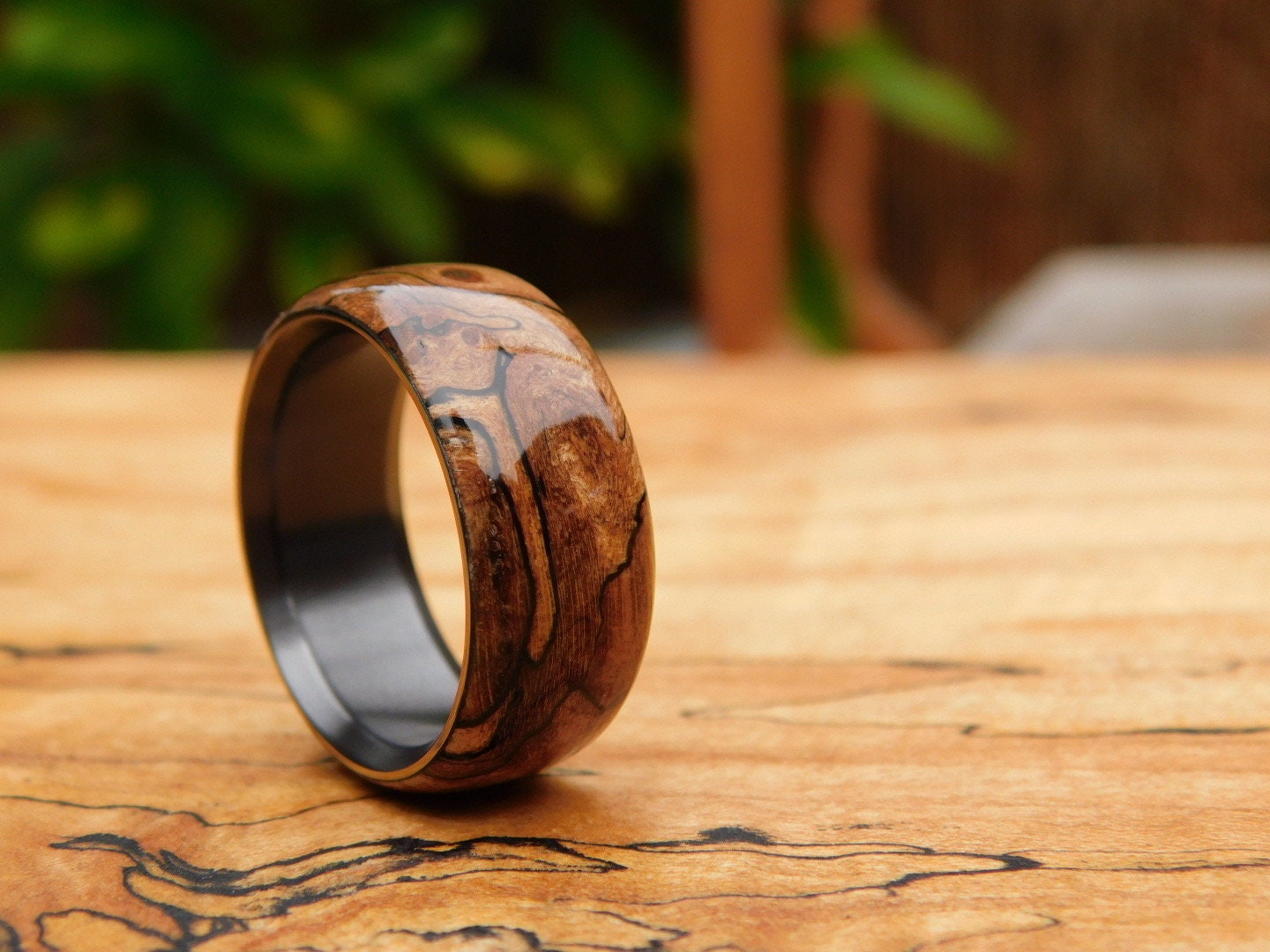 Spalted Maple x Black Zirconium Ring