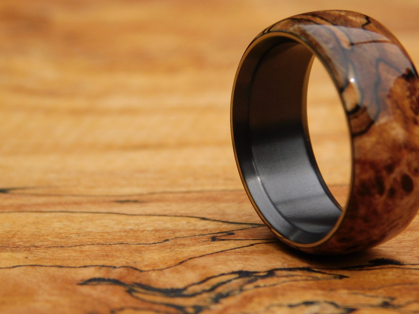 Spalted Maple x Black Zirconium Ring