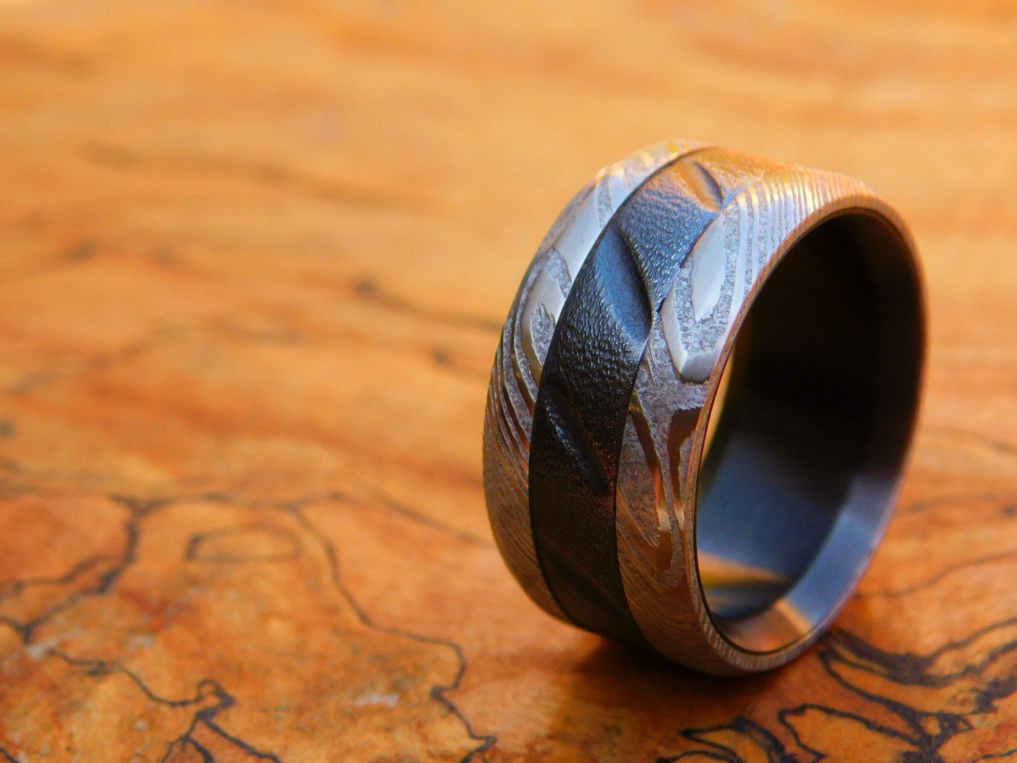 Black Zirconium x Stainless Damascus Ring