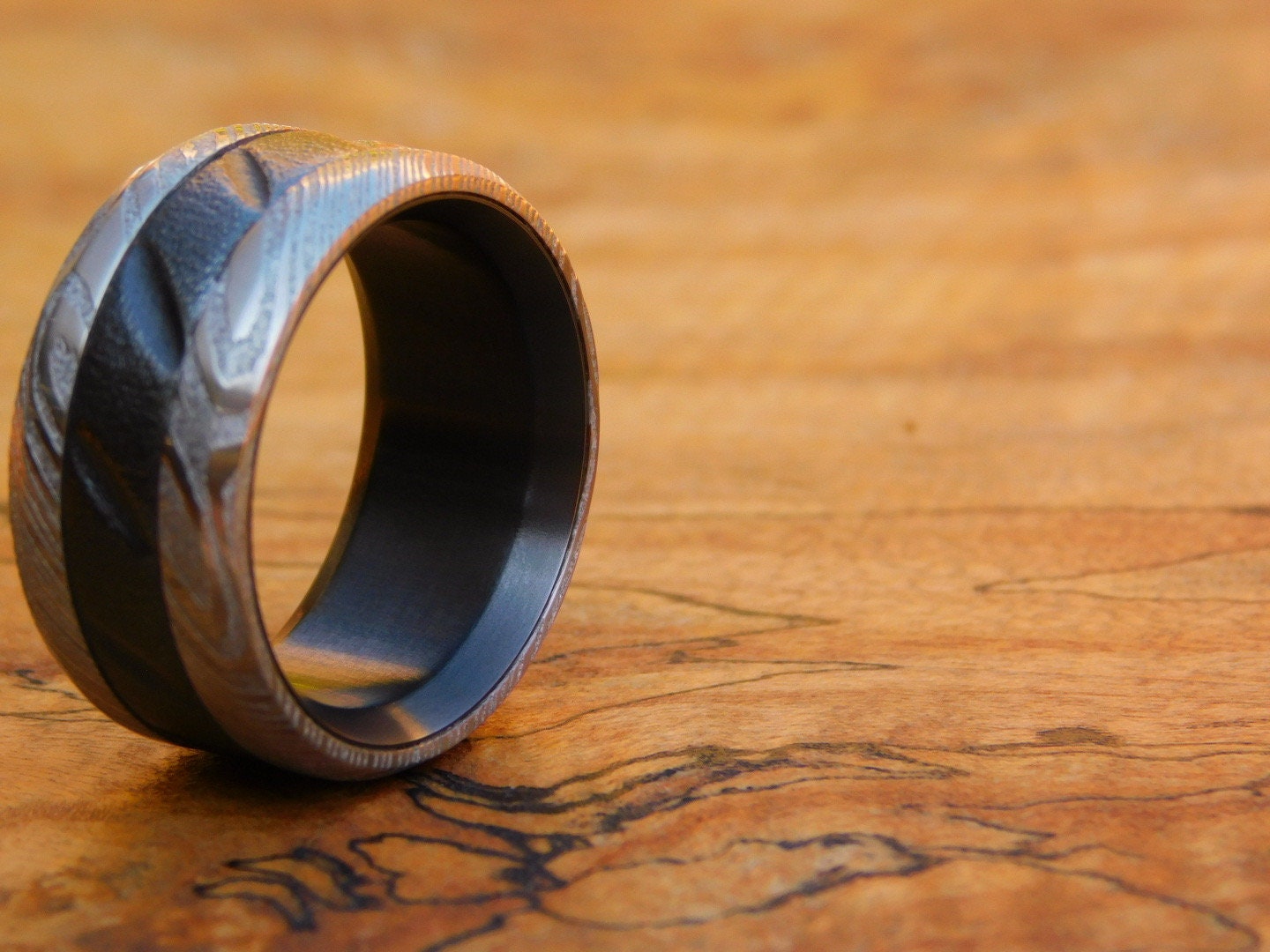 Black Zirconium x Stainless Damascus Ring