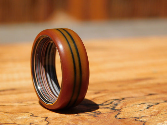 Westinghouse Double Black Line Butterscotch Micarta x Fordite Ring