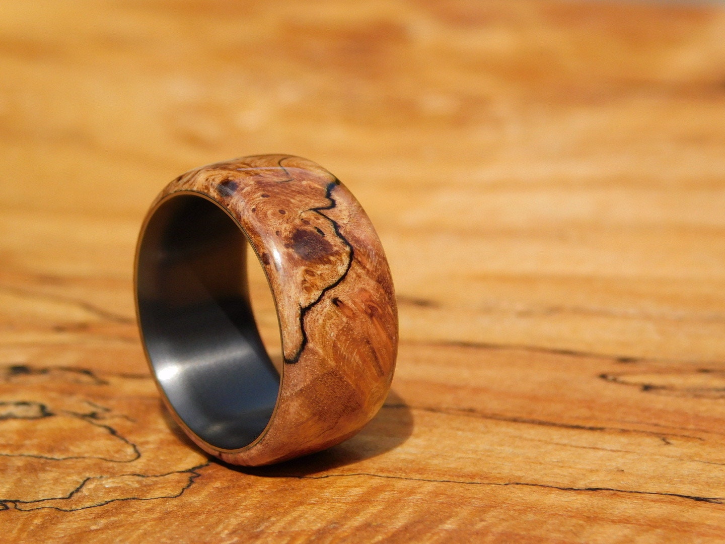 Spalted Maple x Black Zirconium Ring