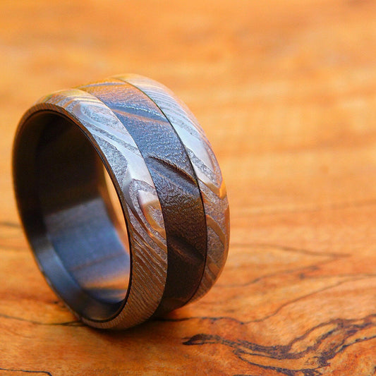 Black Zirconium x Stainless Damascus Ring