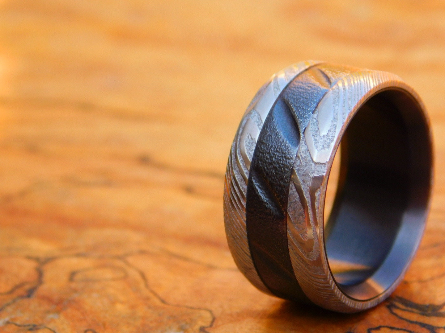 Black Zirconium x Stainless Damascus Ring