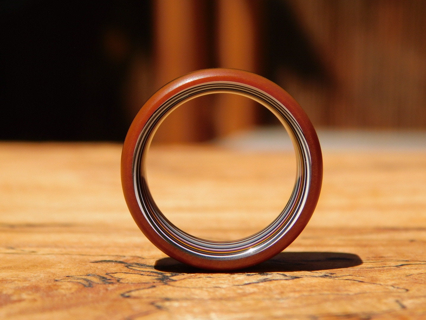 Westinghouse Double Black Line Butterscotch Micarta x Fordite Ring