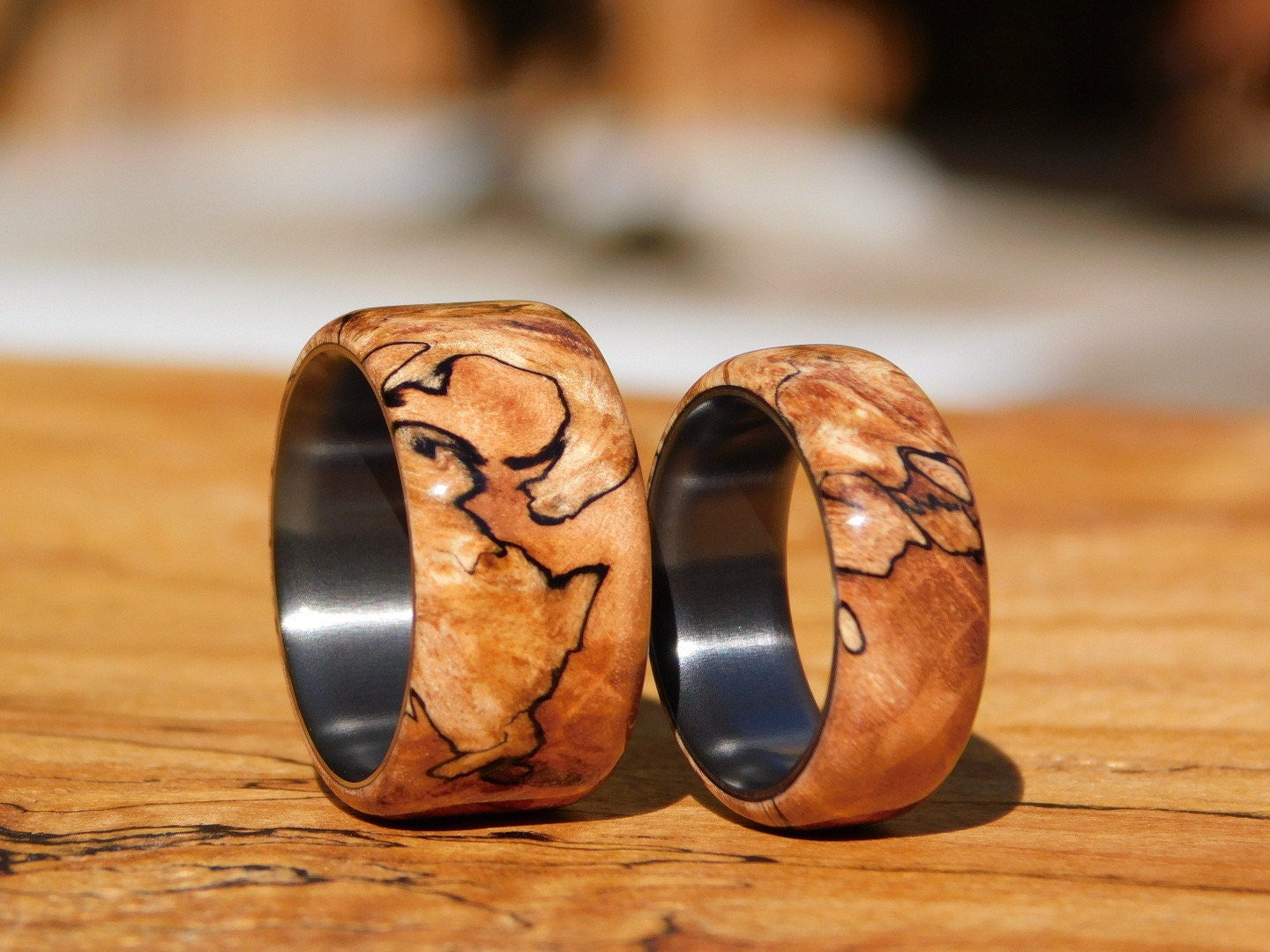 Spalted Maple x Black Zirconium Ring