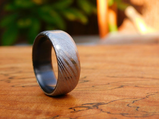 Stainless Damascus x Black Zirconium Ring