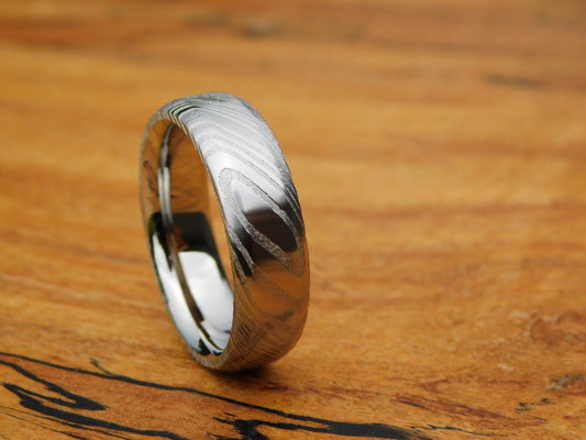 Twisted Stainless Steel Damascus - Polished Ring